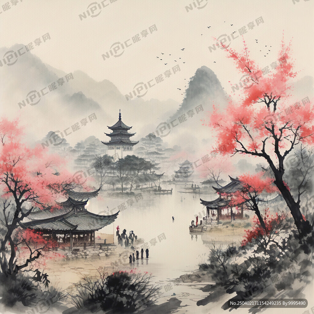 广府特色的山水国画风、春天英雄