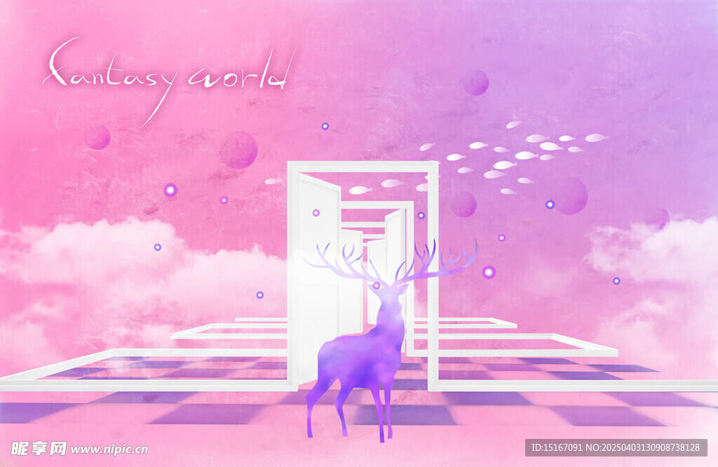  抽象幻想世界水彩插画