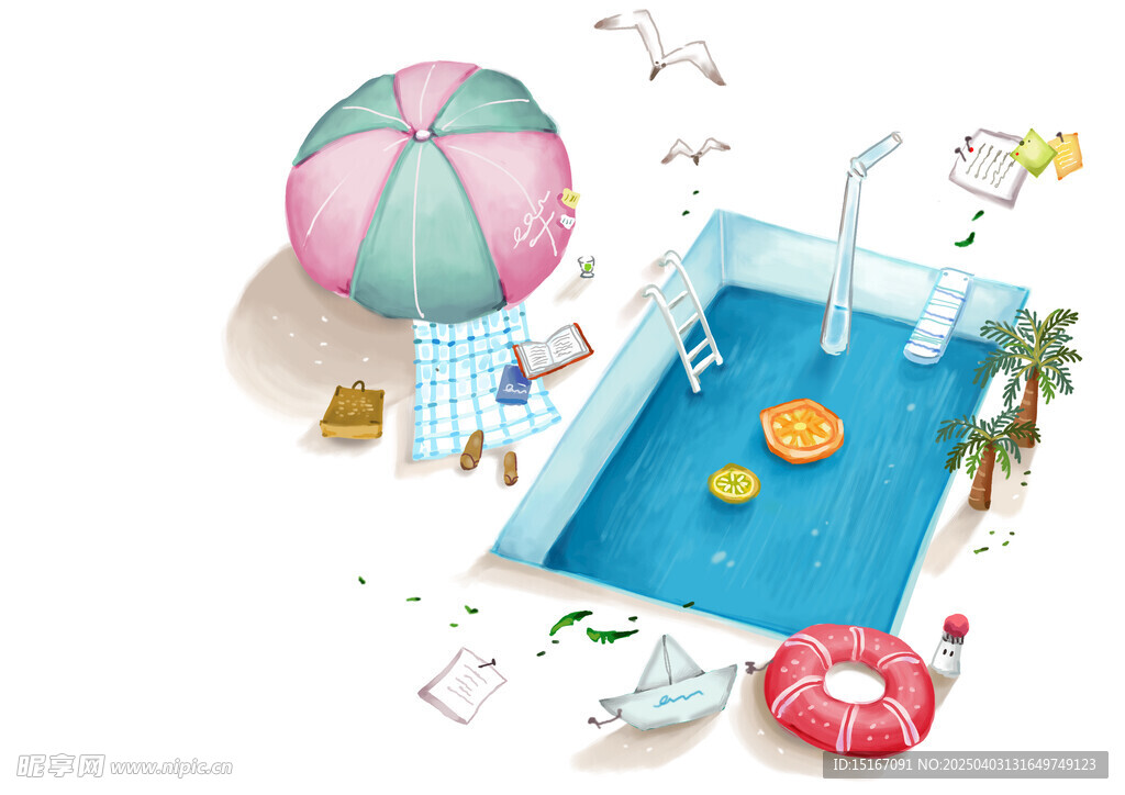 卡通泳池插画
