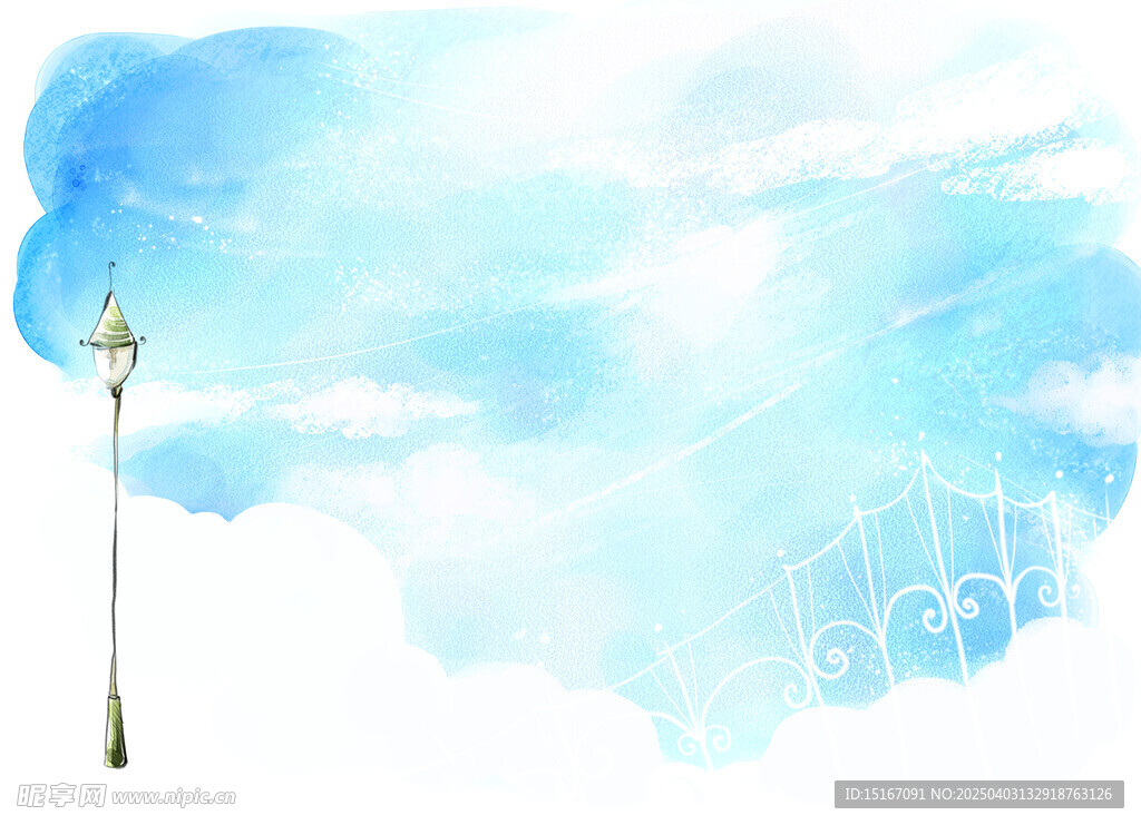 路灯与天空卡通插画
