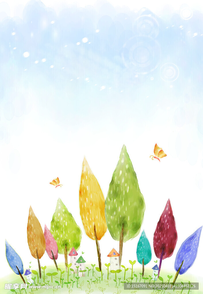 色彩树木森林卡通插画