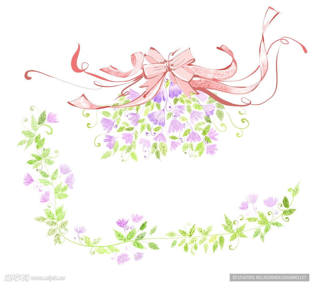 卡通花卉鲜花花边丝带元素