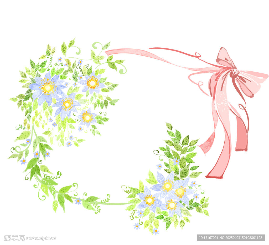 卡通花卉鲜花花边丝带元素