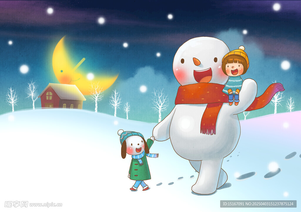 冬季雪人卡通童话插画