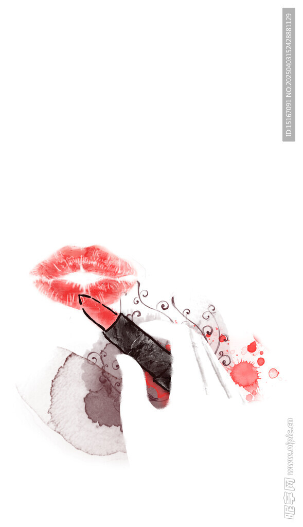手绘水彩女性口红美妆插画