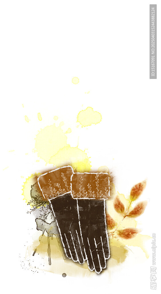 手绘水彩冬季手套插画