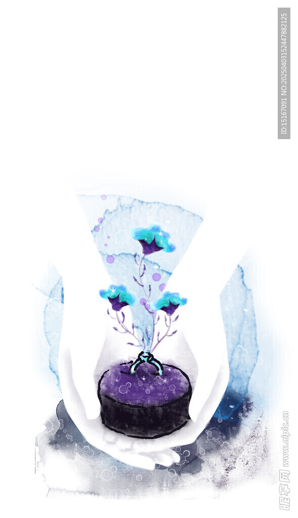 手绘水彩戒指与花卉插画