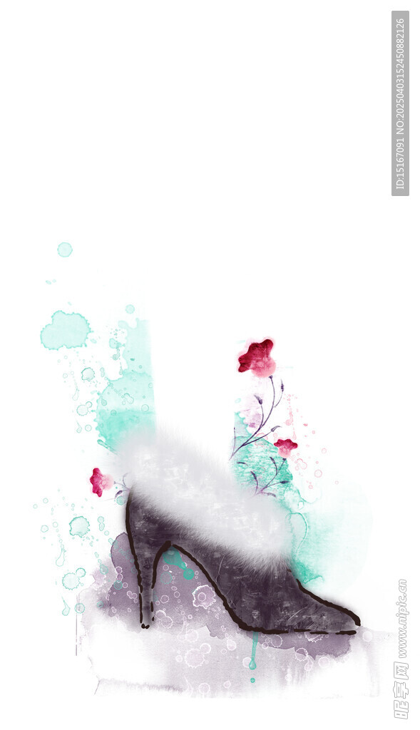 手绘水彩女性高跟鞋插画