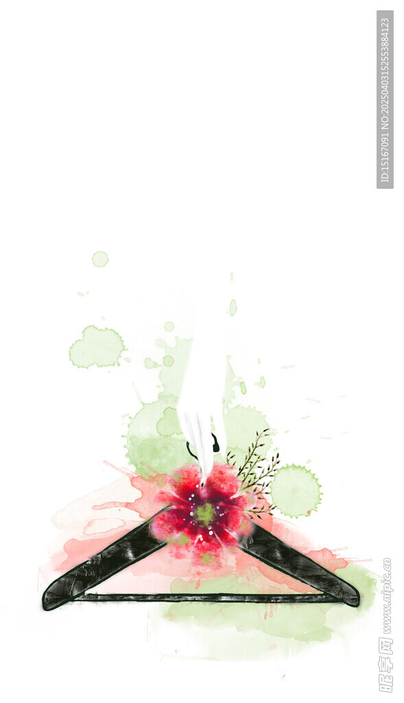 手绘水彩衣架与修长手指插画