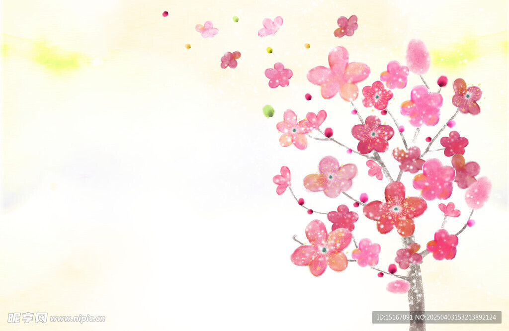 手绘水彩梅花图案插画