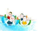 幸福养老生活游泳插画