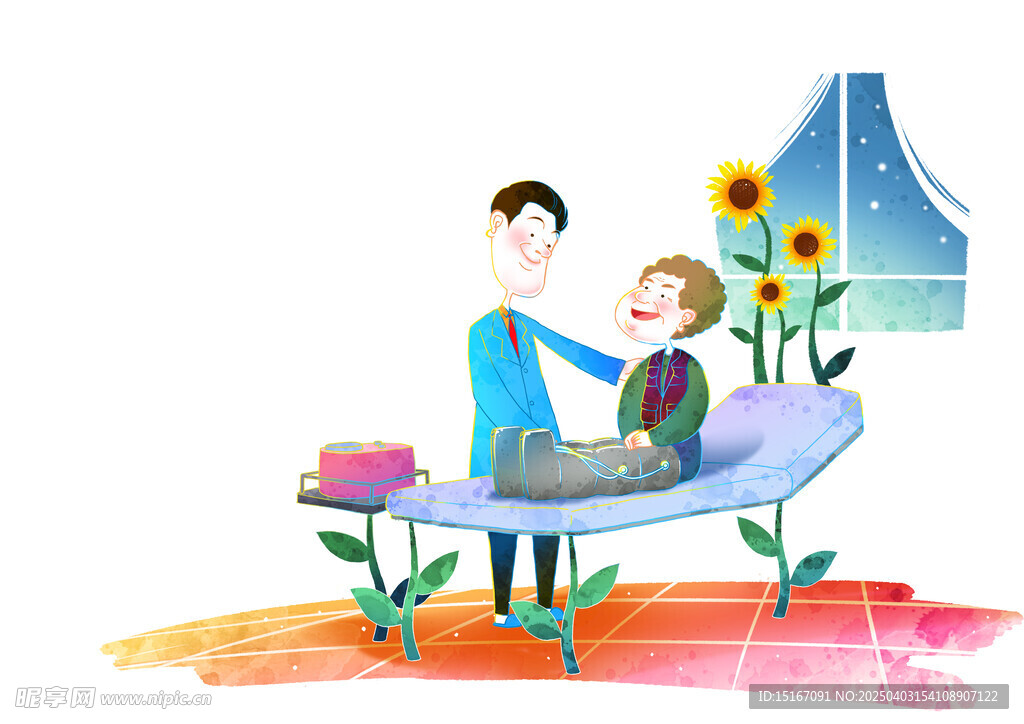 养老生活老寒腿治疗插画