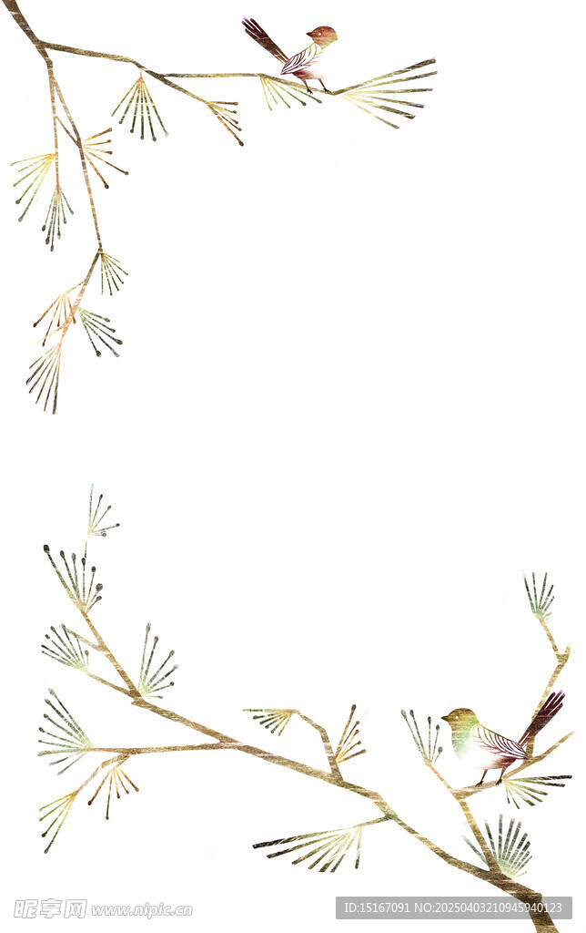 手绘抽象花鸟矢量插画