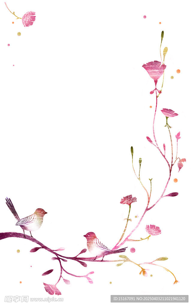 手绘抽象花鸟矢量插画