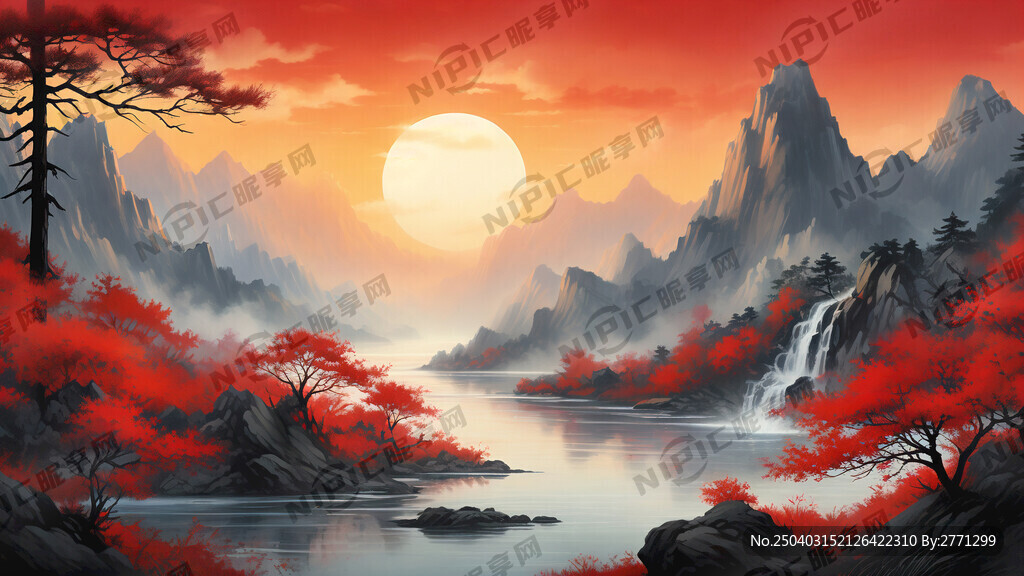 夕阳 唯美风景 地产风景 松树