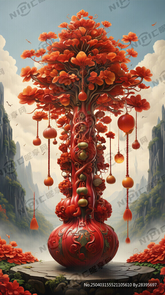吉祥 葫芦 招财树 玄关背景墙