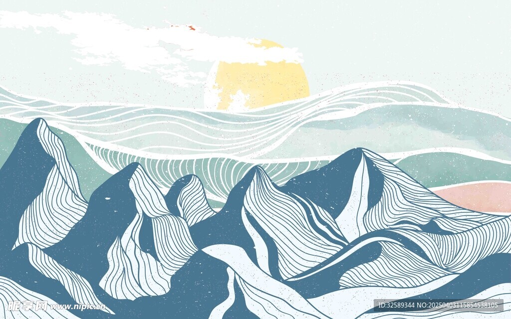   线描山水背景墙 