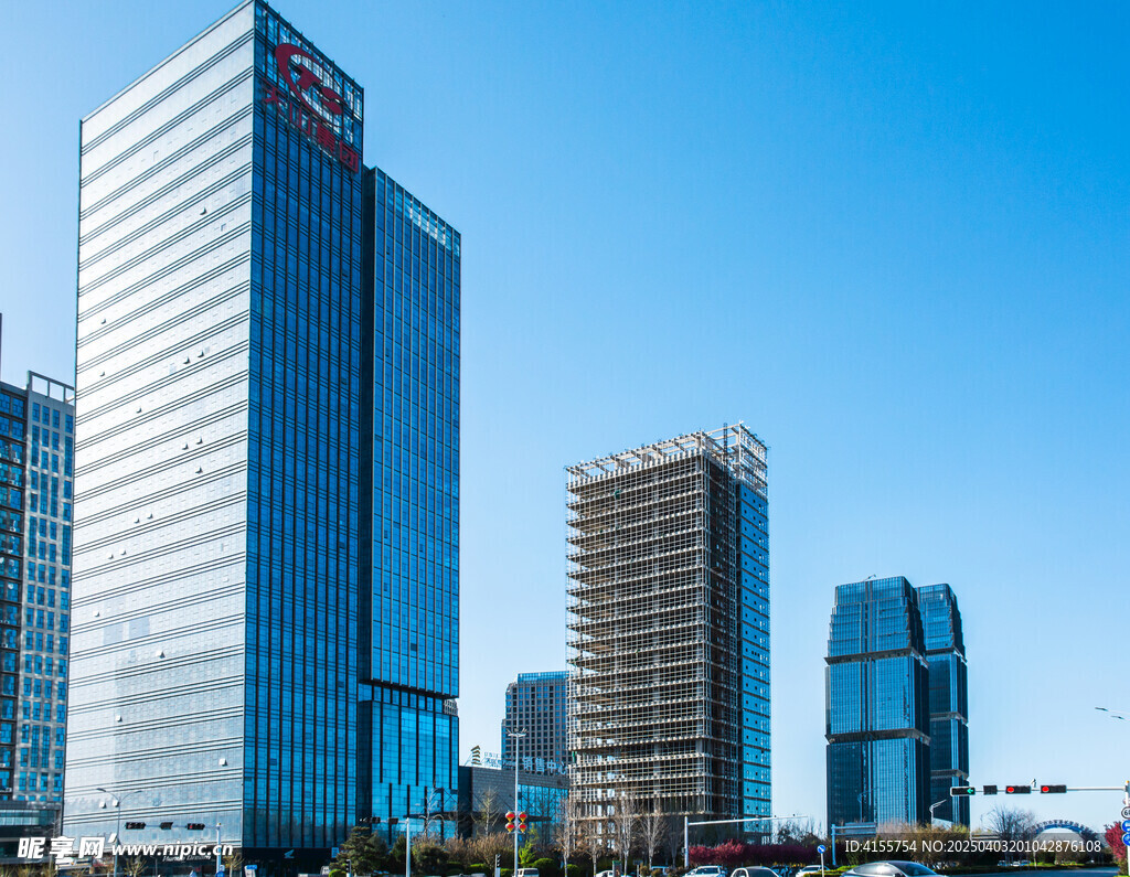 科技感蓝色玻璃建筑群