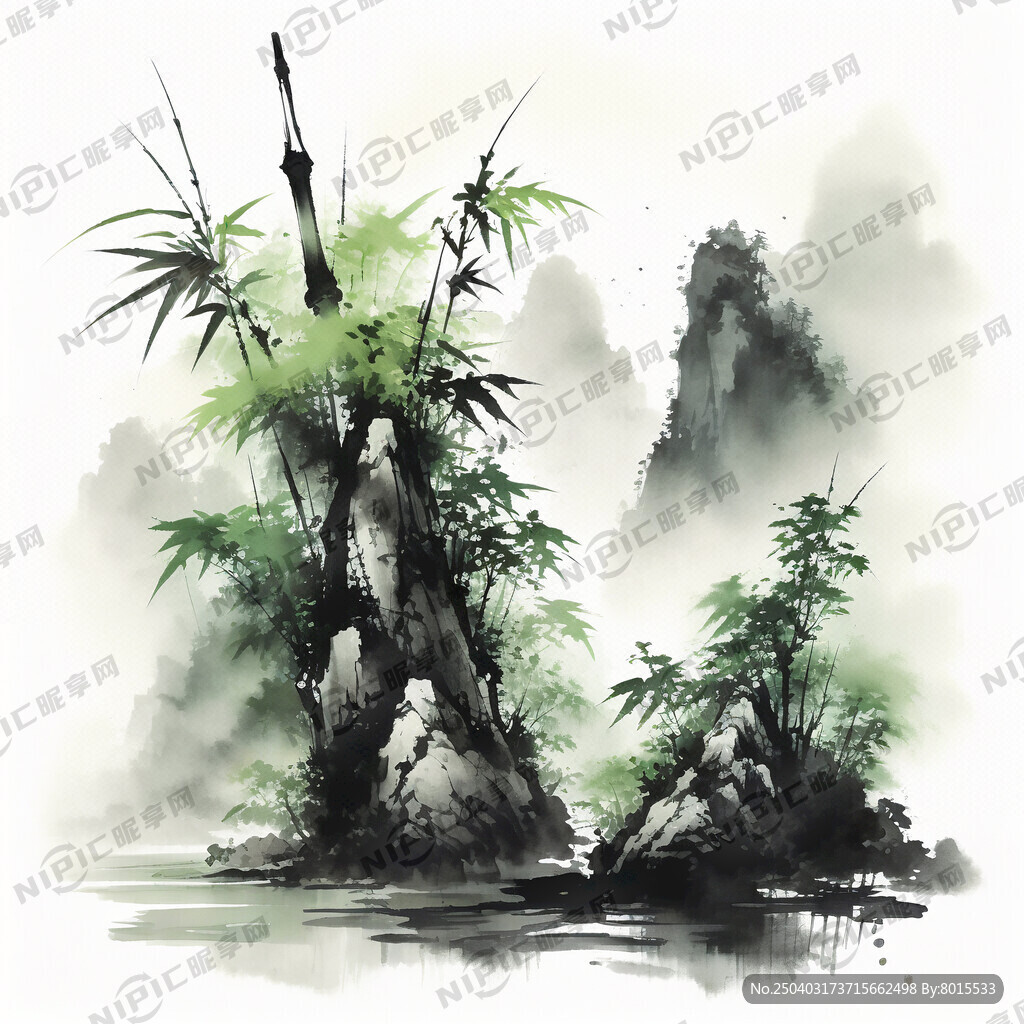 水墨山水 绿竹 清新脱俗