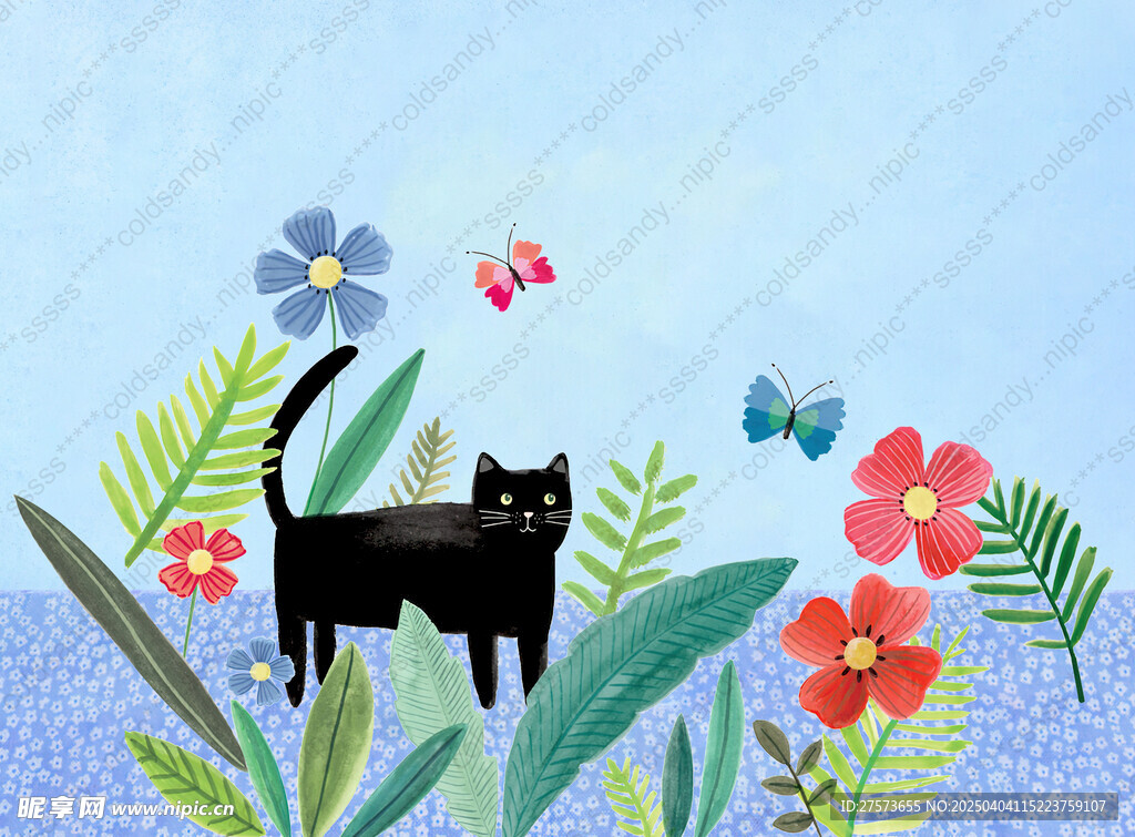 手绘插画猫咪带分层