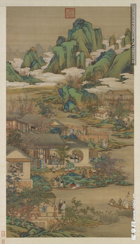 清院本 十二月令图轴 九月赏菊