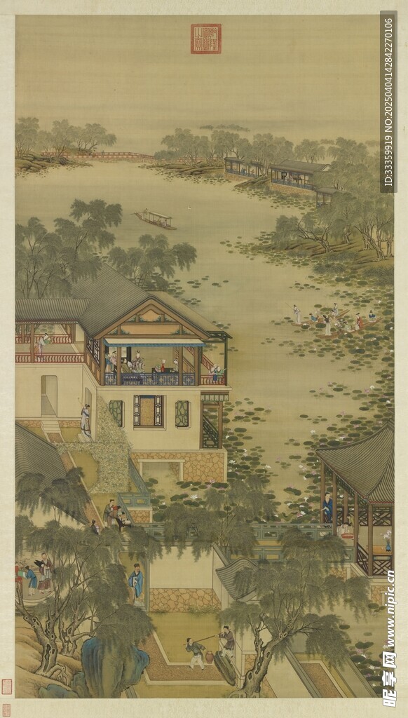 清院本 十二月令图轴 六月纳凉