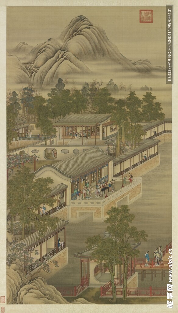 清院本 十二月令图轴 七月乞巧