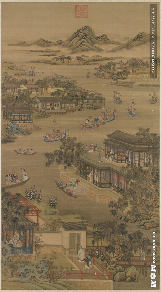 清院本 十二月令图轴 五月竞舟