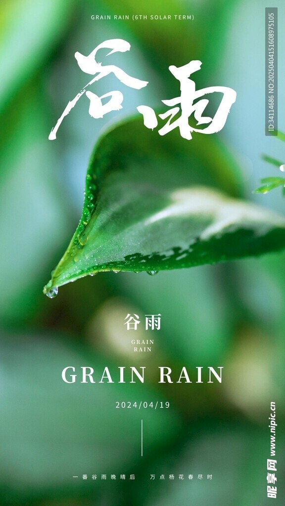 雨水海报谷雨演讲文稿插画美术