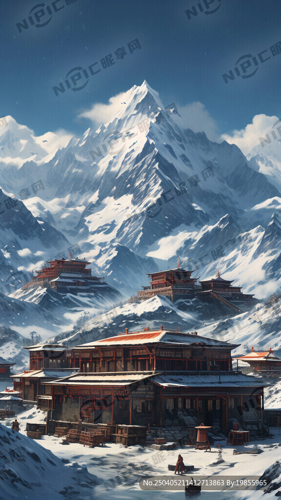 雪山下的藏房