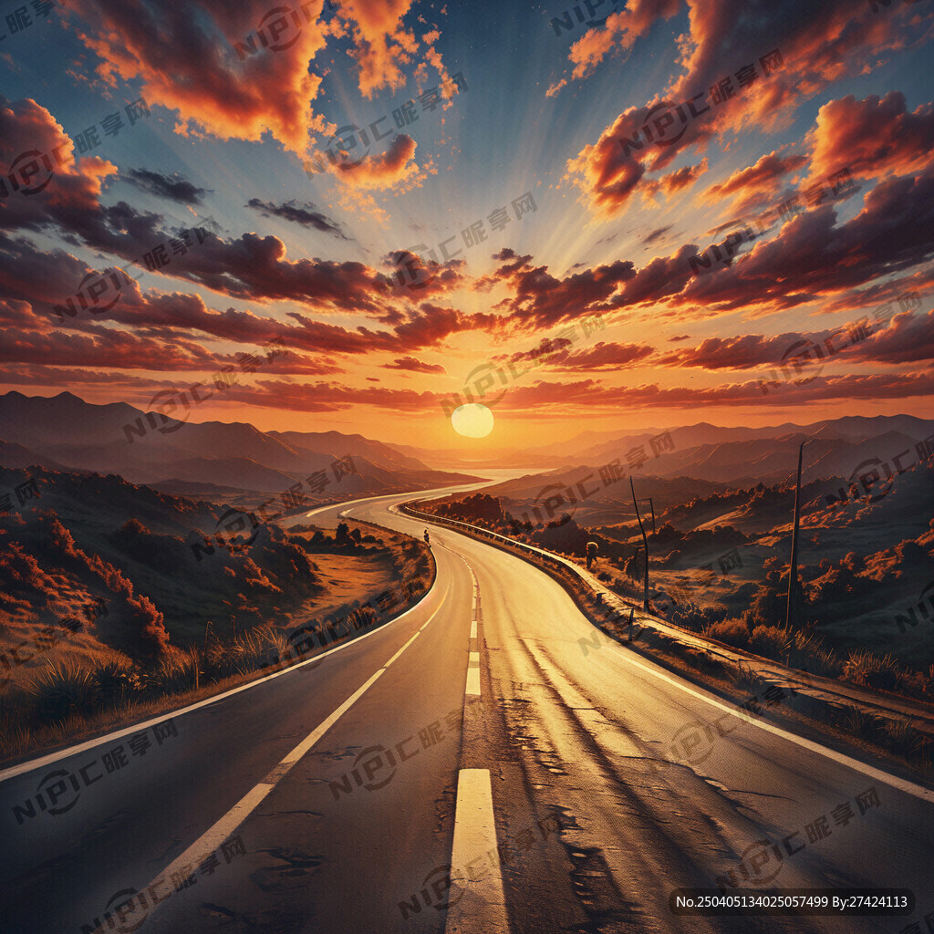 马路  夕阳