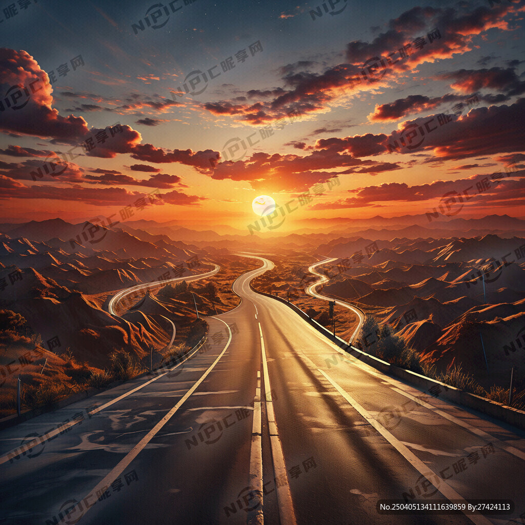 马路  夕阳