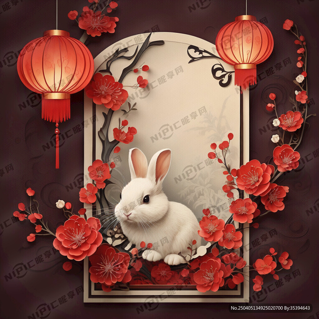 衍纸艺术 春节 可爱兔子 红梅