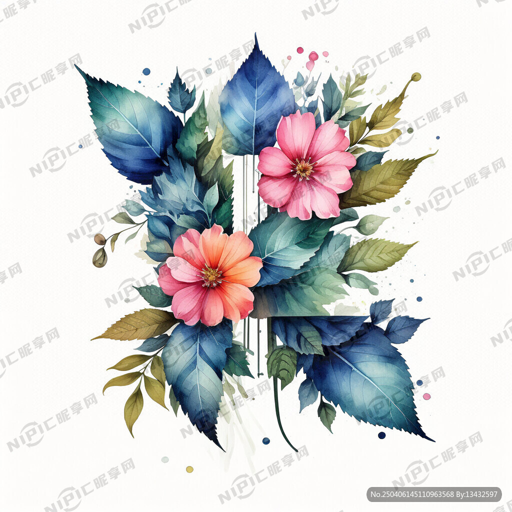 字母 水彩 花 叶