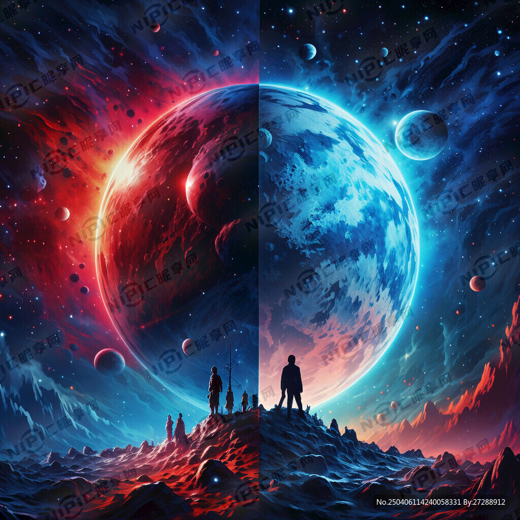 星球 梦幻星空 红蓝对比
