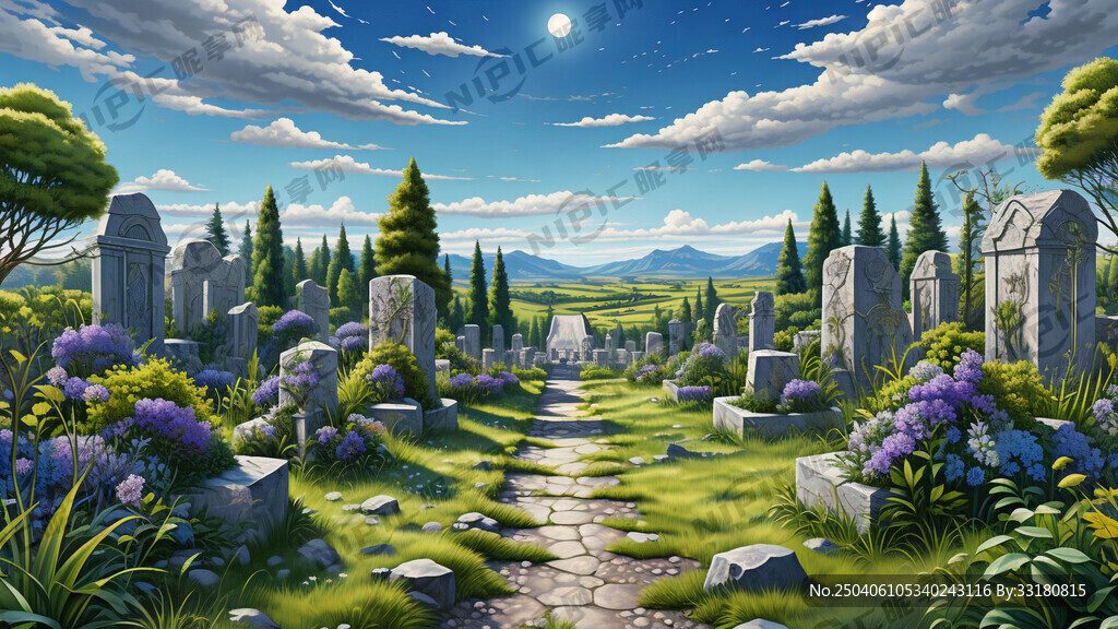 墓园风景 有绿植 蓝蓝的天空