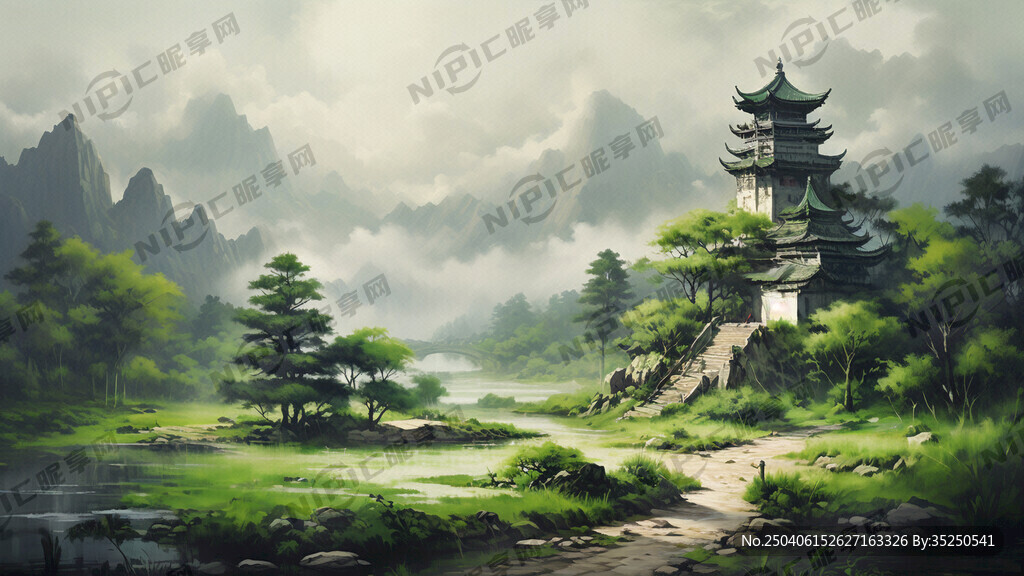 绿色晕染 油画质感
