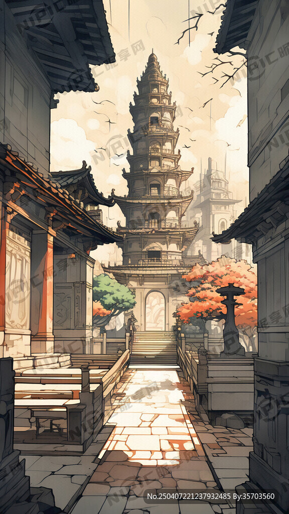 海报 古建筑 文艺 极简 漫画