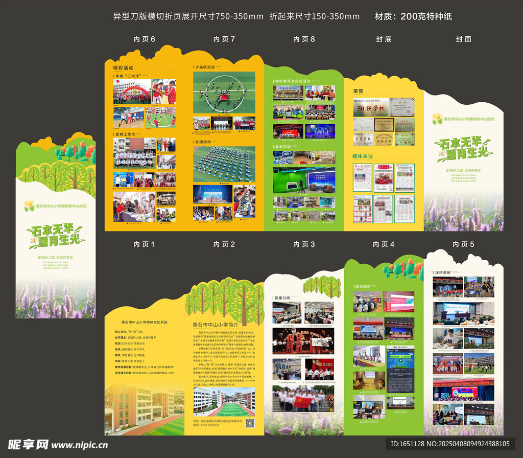 小学学校宣传异形五折页