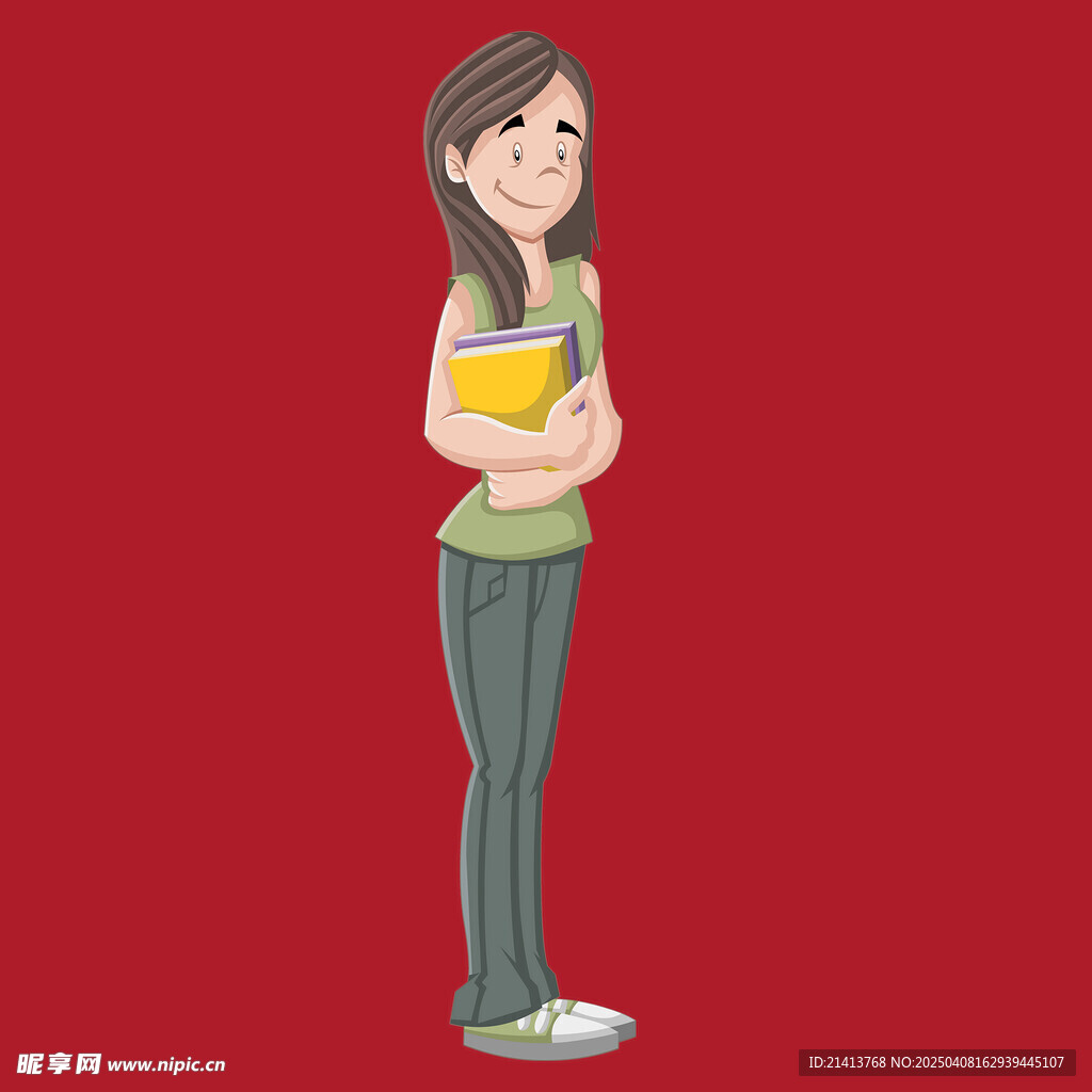 手绘读书女孩