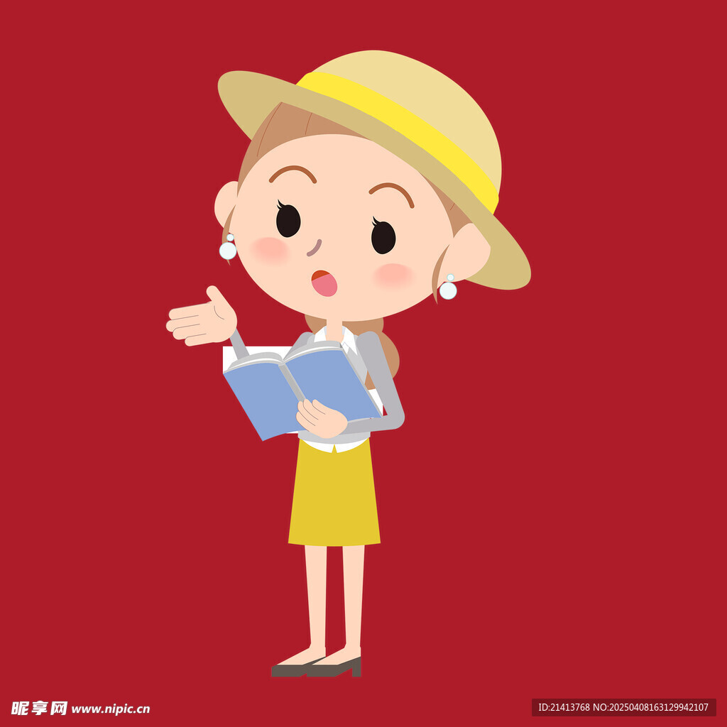 手绘读书女孩