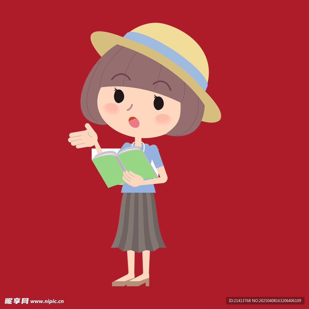 手绘读书女孩