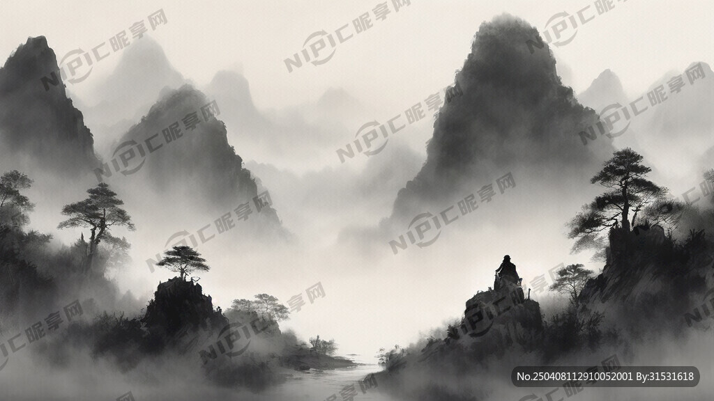 山谷 中国风 中国画 山水