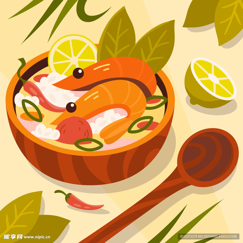 鲜虾面插画