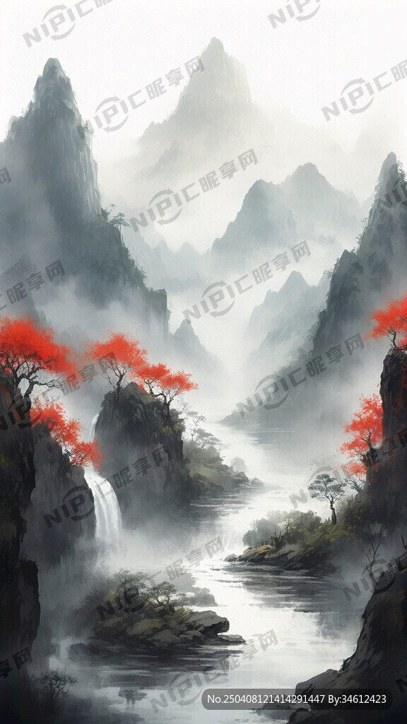 矢量图 山谷 中国风 中国画