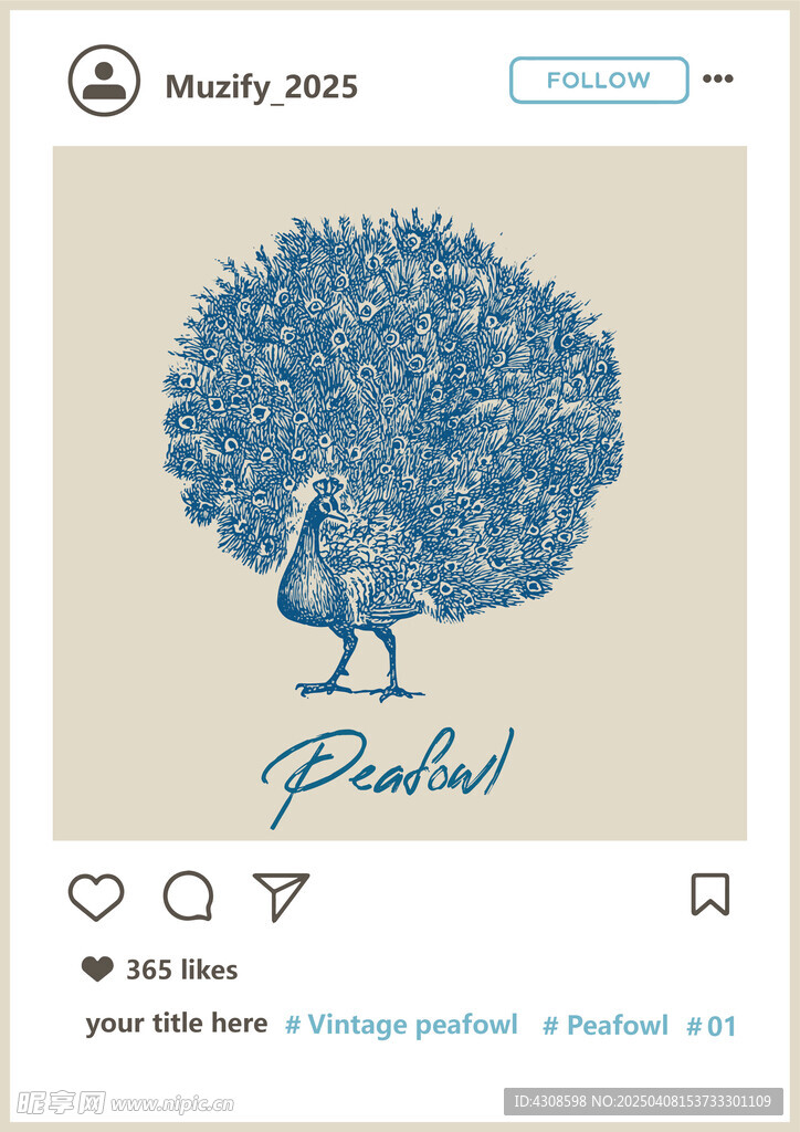 复古孔雀手绘稿