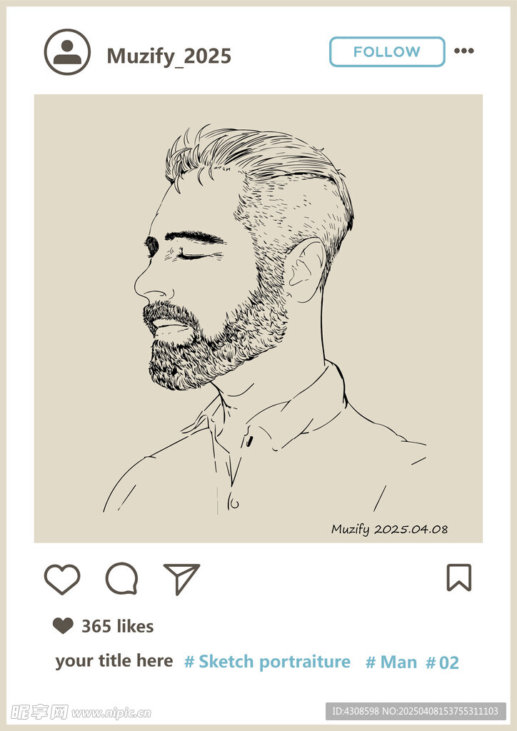 男子肖像画手绘稿