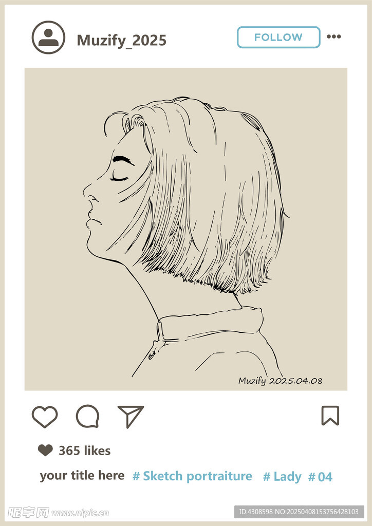 短发女子肖像画手绘稿
