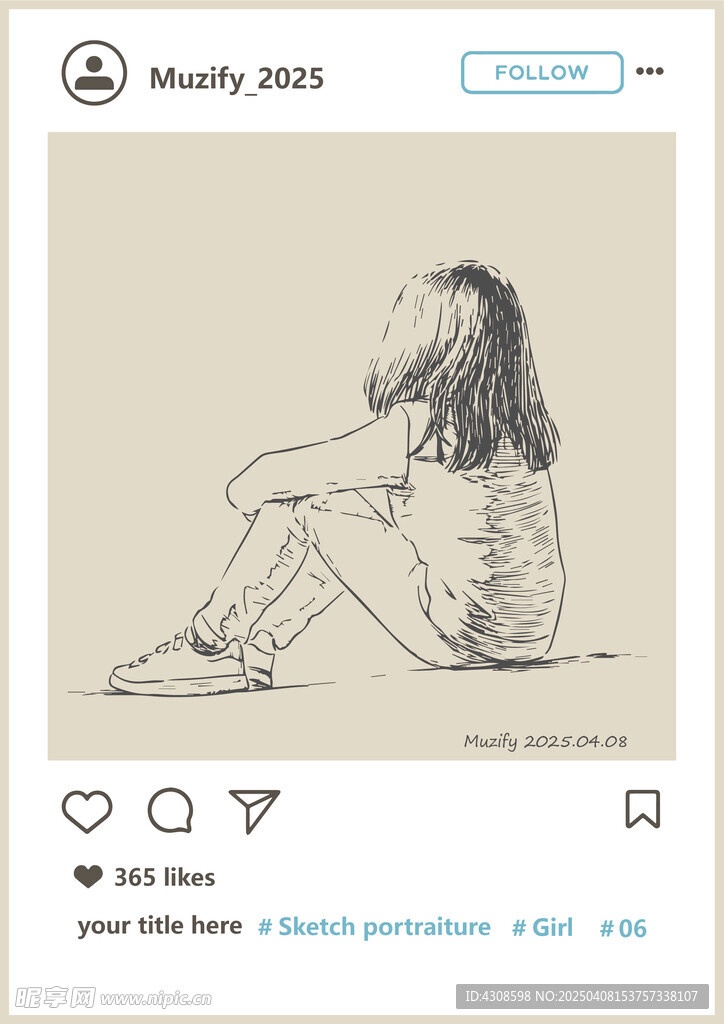 女孩背影手绘稿