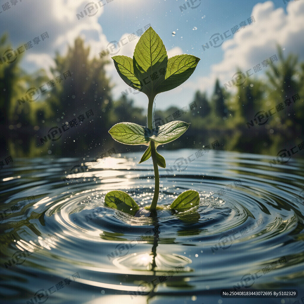 一个只有两片叶子的绿芽从荡起圆